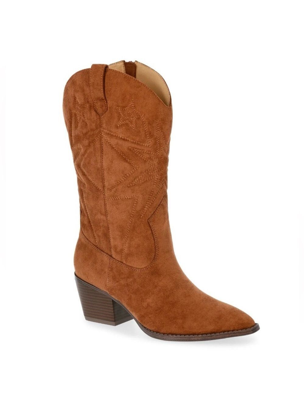 Time and Tru Cowboy Boots Cognac Faux Suede Wide Size 9 - Picture 2 of 12